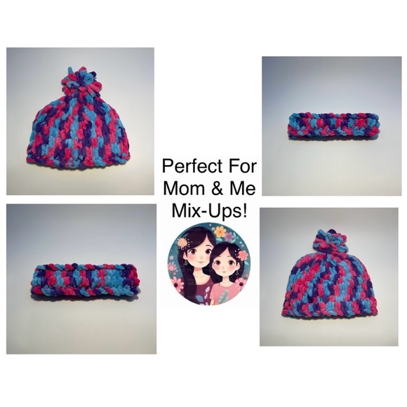 Handmade Kid’s Super Soft & Cozy Winter Hat With Loopy Pom-Pom- Pink/Purple/Blue - Picture 9 of 9